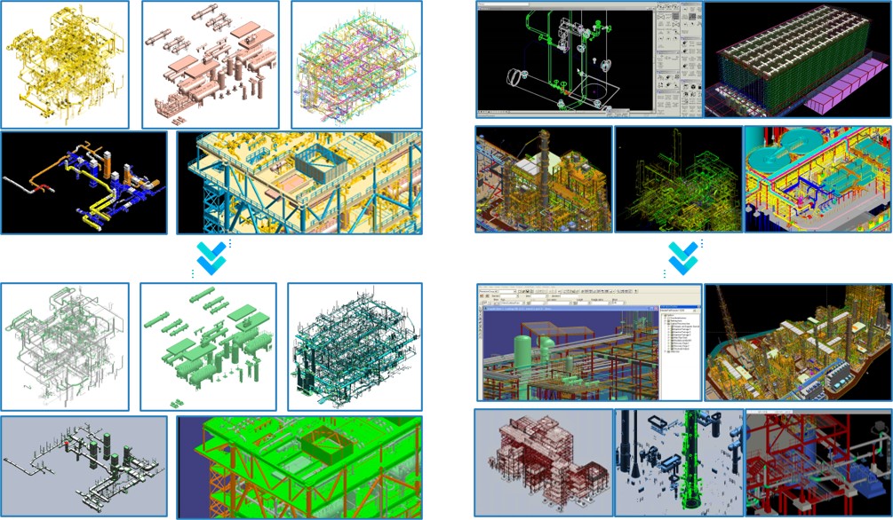 PDMS/E3D에서 Smart 3D로 변환된 3D 장비 모델